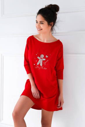 Vianočná dámska bavlnená nočná košeľa Sensis Christmas Cookie červená