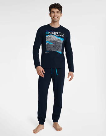 Pánske bavlnené pyžamo s dlhým rukávom Henderson Icicle 40953-59X tmavomodré