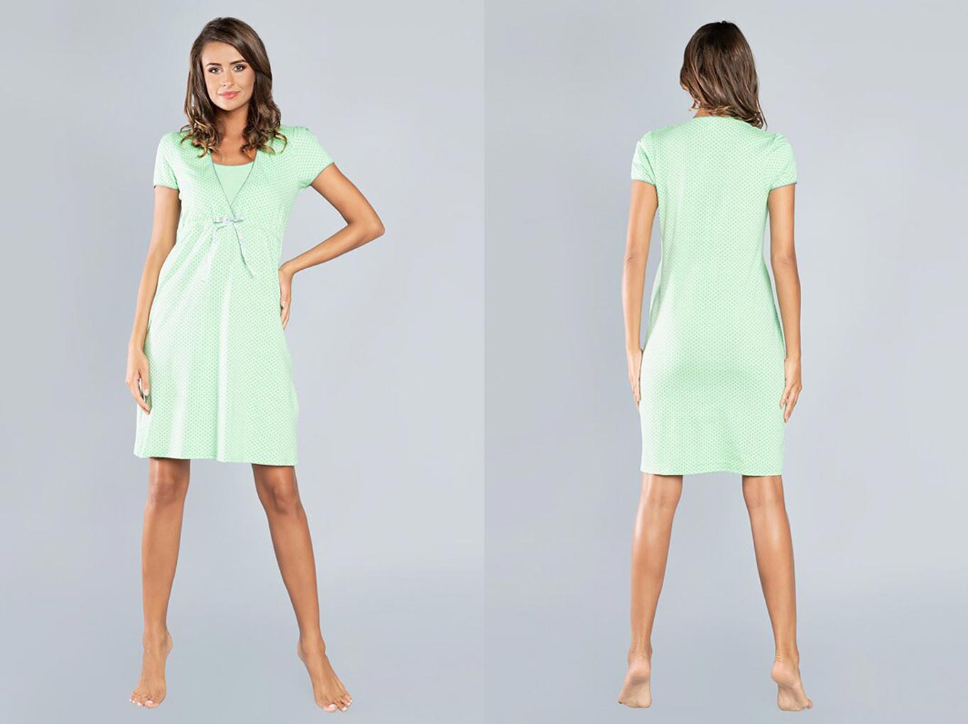 Materská tehotenská nočná košeľa na kojenie Italian Fashion Felicita zelená spredu a zozadu
