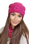 Fuksiová dámska zimná čiapka s kvietkami Kamea Naila