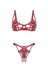 Sexy komplet s otvoreným rozkrokom Obsessive Luise Sublim 2-dielny červený