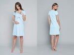 Materská tehotenská nočná košeľa na kojenie Italian Fashion Felicita nebesky modrá spredu a zozadu