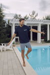 Pánske bavlnené pyžamo krátke Italian Fashion Jaromir tmavomodré