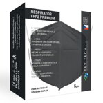 Balenie, krabička čiernych respirátorov Tex-Tech FFP2 Premium NR - 5 ks v balení