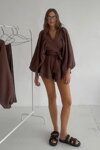 Mušelínové šortky Boho volánové Mosquito Capri hnedé
