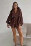 Mušelínové šortky Boho volánové Mosquito Capri hnedé