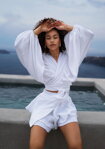 Štýlová zavinovacia košeľa Boho Mosquito Capri biela