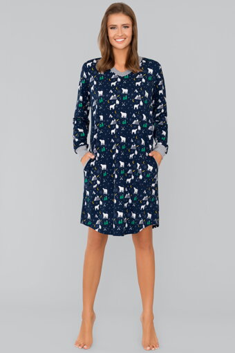 Vianočná dámska nočná košeľa Italian Fashion Ava mega soft tmavomodrá