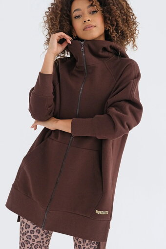 Dámska dlhá mikina na zips s kapucňou Mosquito Heet Dark Brown hnedá