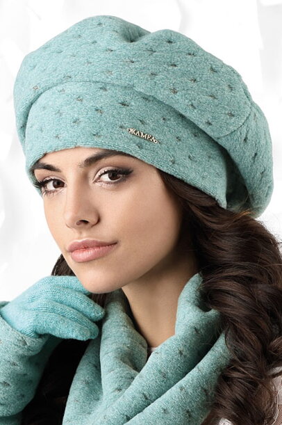 Tyrkysová štýlová dámska baretka na zimu Kamea Carbonia