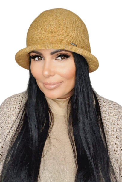 Horčicový luxusný dámsky zimný klobúk Kamea Munira