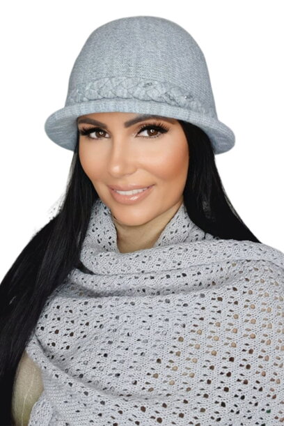 Svetlošedý luxusný dámsky zimný klobúk Kamea Farida