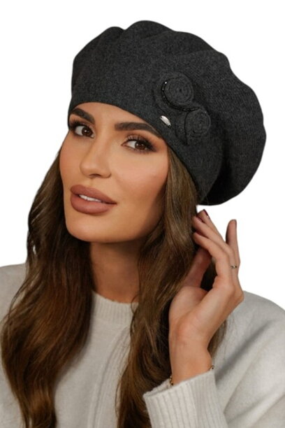 Grafitová luxusná elegantná dámska baretka na zimu Kamea Bara