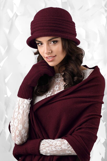 Bordový dámsky set klobúk + šál Kamea Salerno