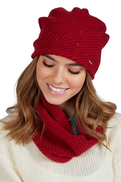 Červený dámsky set čiapka + nákrčník Kamea Musca