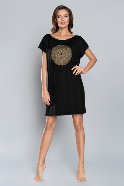 Elegantná nočná košeľa Italian Fashion Mandala čierna