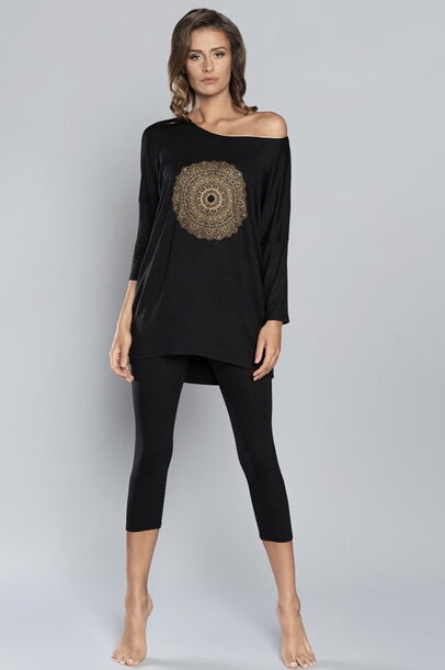 Čierne dámske pyžamo trojštvrťové Italian Fashion Mandala