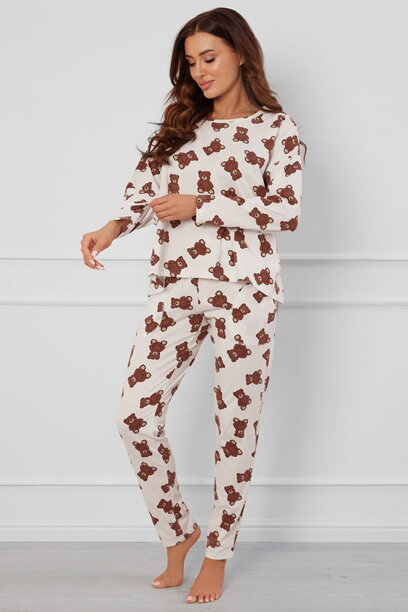 Dámske bavlnené pyžamo Italian Fashion Teddy Bear smotanové