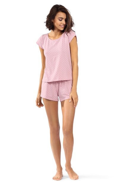 Dámske bavlnené pyžamo s bodkami krátke Lorin P1526 ružové