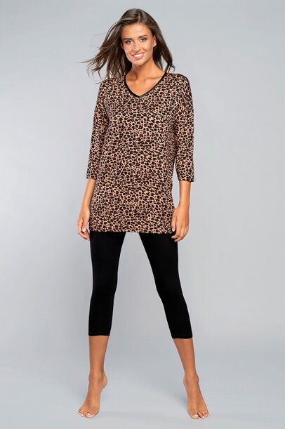 Elegantné dámske pyžamo 3/4 leopardí vzor Italian Fashion Pantera béžové