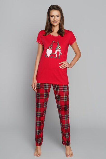 Vianočné dámske pyžamo krátky rukáv Italian Fashion Santa mega soft červené