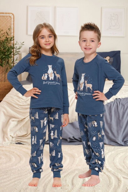 Vianočné detské pyžamo Doctor Nap Deep Blue tmavomodré