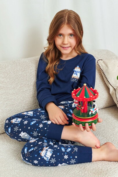 Vianočné detské pyžamo Doctor Nap Navy Bear tmavomodré