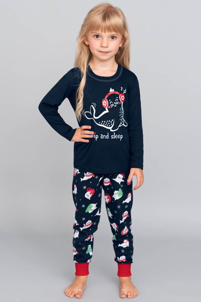 Vianočné dievčenské pyžamo Italian Fashion Kasiana mega soft tmavomodré