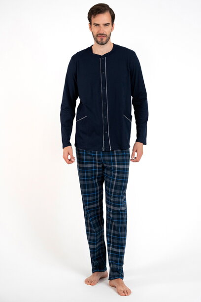 Pánske bavlnené pyžamo na gombíky Italian Fashion Jakub tmavomodré