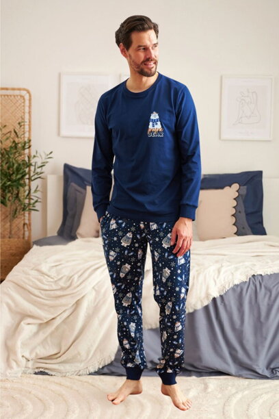 Vianočné pánske pyžamo Doctor Nap Navy Bear tmavomodré