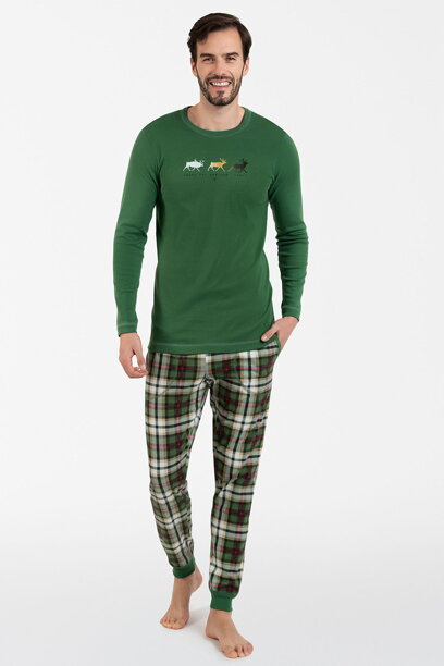 Vianočné pánske pyžamo Italian Fashion Seward mega soft zelené