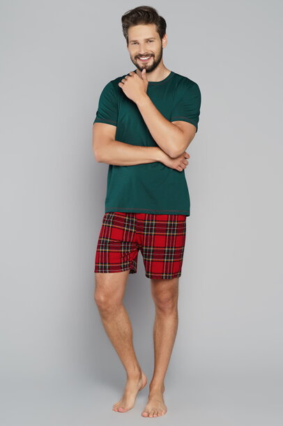 Vianočné pánske pyžamo krátke Italian Fashion Narwik mega soft zelené