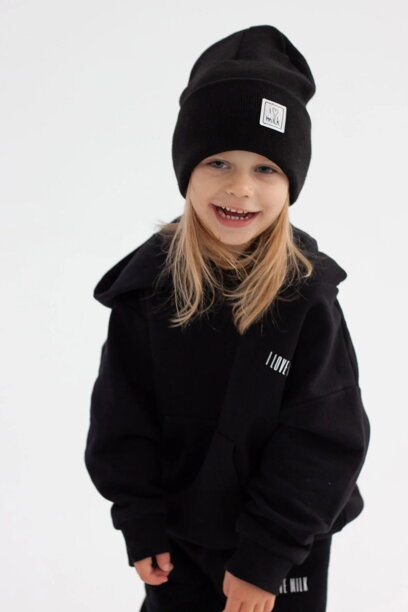 Detská tepláková mikina s kapucňou I Love Milk Pure Black čierna