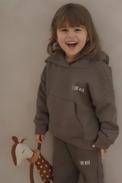 Detská tepláková mikina s kapucňou I Love Milk Pure Simply Taupe mocca