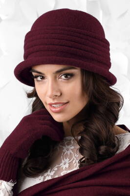 Bordový elegantný dámsky luxusný klobúk na zimu Kamea Salerno