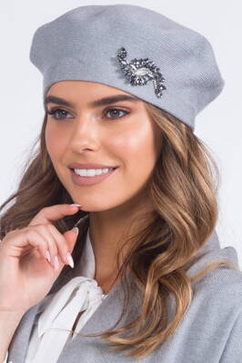 Šedá elegantná dámska baretka na zimu Kamea Bella