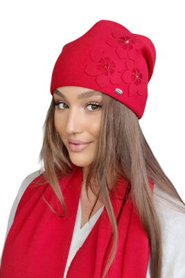 Červená módna dámska zimná čiapka Kamea Teona