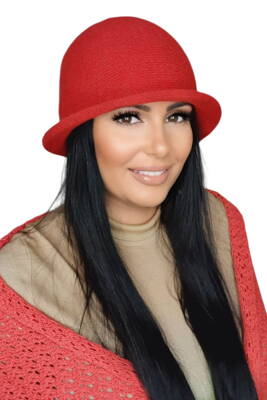 Červený luxusný dámsky zimný klobúk Kamea Munira