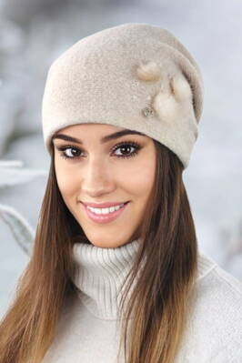 Béžová elegantná dámska čiapka na zimu Kamea Onyks