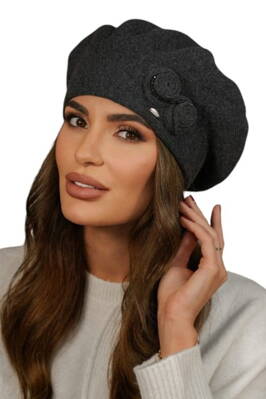 Grafitová luxusná elegantná dámska baretka na zimu Kamea Bara