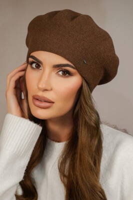 Hnedá čokoládová elegantná dámska baretka na zimu Kamea Kiang