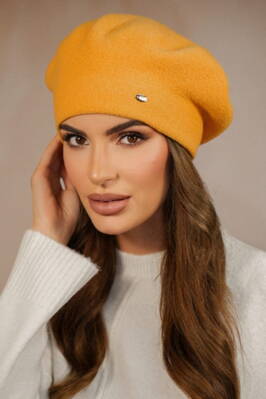 Medová žltá elegantná dámska baretka na zimu Kamea Kiang