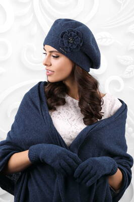 Svetlo tmavomodrý dámsky set baretka + šál Kamea Vicenza Svetlo tmavomodrý dámsky set baretka + šál Kamea Vicenza