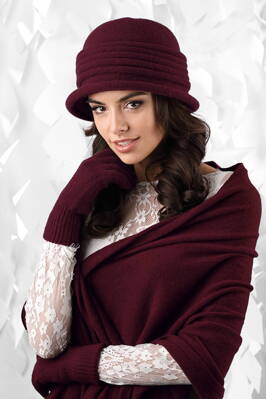 Bordový dámsky set klobúk + šál Kamea Salerno