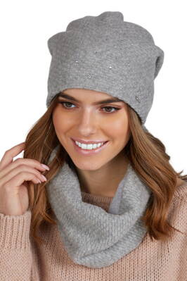 Šedý dámsky set čiapka + nákrčník Kamea Musca