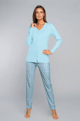 Bavlnené dámske pyžamo na cvoky s dlhým rukávom Italian Fashion Dalaja nebesky modré