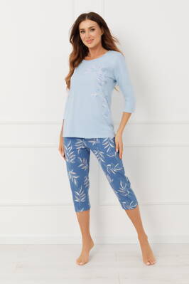 Dámske bavlnené pyžamo 3/4 Italian Fashion Erula nebesky modré