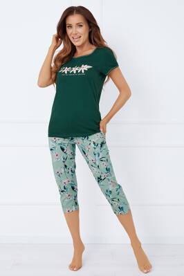 Dámske bavlnené pyžamo 3/4 Italian Fashion Florisa zelené