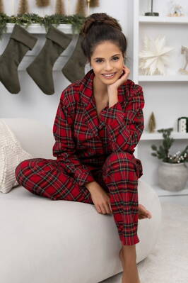 Vianočné dámske flanelové pyžamo Sensis Dayana červené