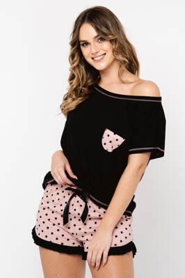 Elegantné dámske bavlnené pyžamo krátke Italian Fashion Buscato čierne